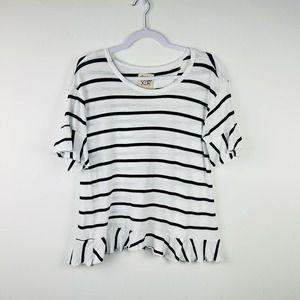 Chaser White Black Stripe Ruffle Crossback Shirt Blouse Size XS